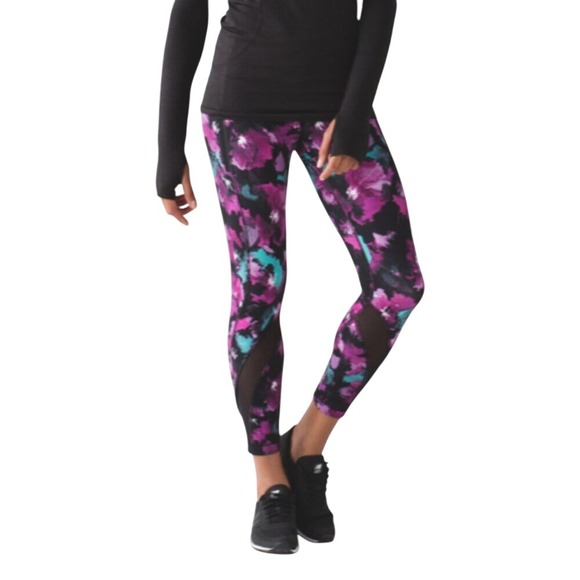 Lululemon Inspire Tight II Midnight Bloom Black Deep Fuschia Black 7/8 Length 4 - Picture 1 of 16